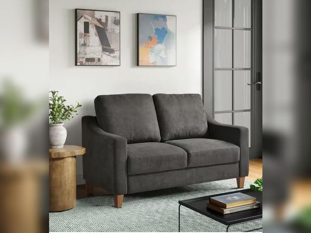 Lot 96-179120 - Ashton 51.97 Square Arm Woven Polyester Rectangle Sofa in Dark Grey MSRP $349.99 New (2 boxes)