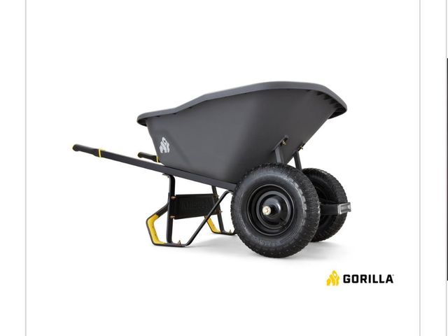 Lot 96-167293 - Gorilla 8 cu. ft. Dual-Wheel
Wheelbarrow, Pro-Grade Poly Bucket, Dual 16 in. Pneumatic Wheels, Easy-...