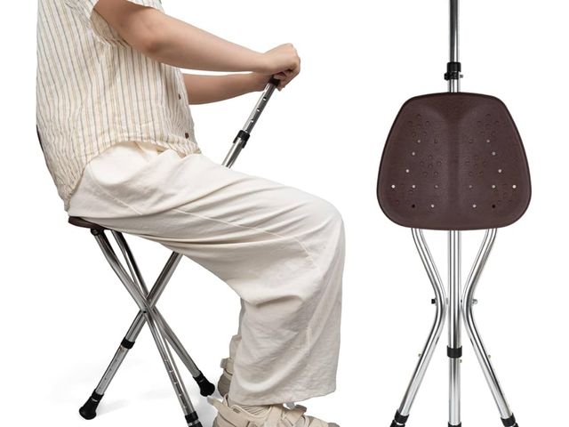 Lot 96-170863 - Cane with Seat Folding Lightweight,Walking Stick Height Adjustment,Cane Chair for Seniors Balance Su...