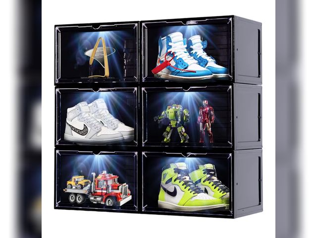 Lot 96-201335 - SINUOLIN Shoe Box Shoe Storage Organizer 2024 NEW 6 Pack LED Clear Plastic Stackable Side Drop Front...