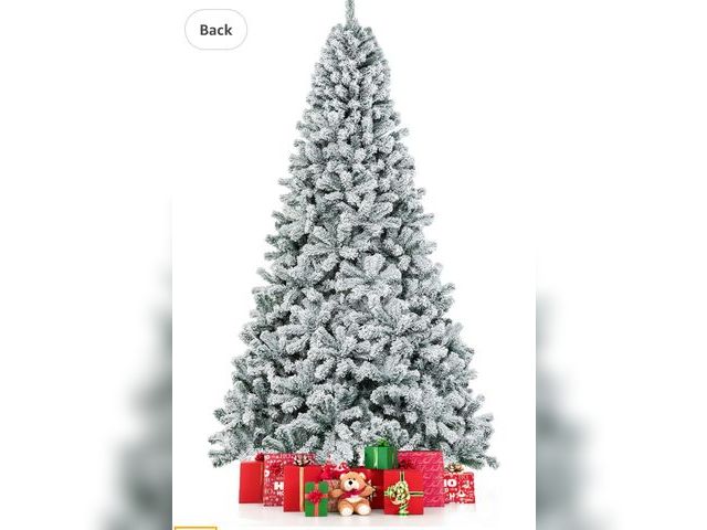 Lot 96-192580 - COSTWAY 9 FT Snow Flocked Christmas Tree, Artificial Holiday Hinged Pine Tree with 1498 Branch Tips,...