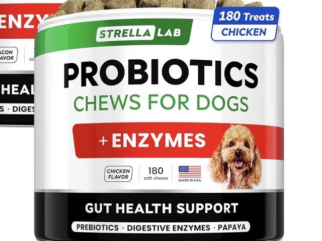 Lot 96-230782 - STRELLALAB Dog Probiotics Chews + Enzymes Gut Health Support Opened Chicken flavor