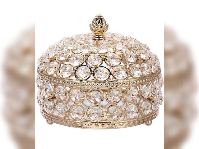 Lot 96-191332 - Hipiwe Crystal Jewelry Box Jewelry Trinket Organizer Box Gold Treasure Box Luxury Home Decor Ring Ea...
