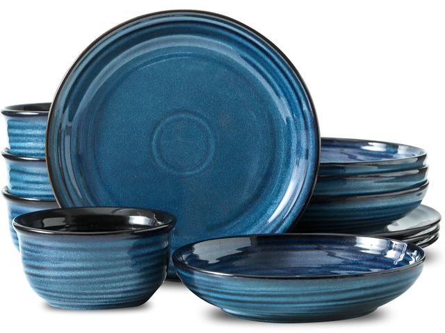 Lot 96-181098 - Hasense Ceramic Plates and Bowls Dishes Set, 12 Pieces Handmade Reactive Glaze Dinnerware Set of 4 (...