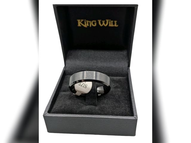 Lot 96-243211 - King Will Mens Tungsten Carbide Ring Black Silver Brushed Beveled Band  Size Unknown  New