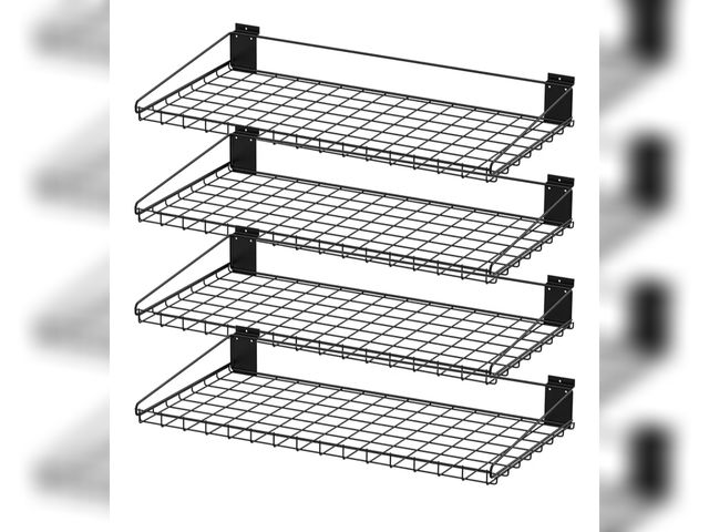 Lot 96-176643 - 4 Pcs Slatwall Wire Shelf, 24 x 12 Inch Metal Slat Wall Shelves Heavy Duty Slat Wall Shelf Organizer...