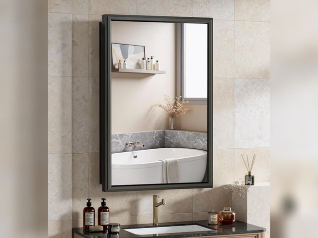 Lot 96-177736 - 16x24 Inch Medicine Cabinet Mirror for Bathroom Recessed Medicine Cabinet with Mirror or Surface Wal...