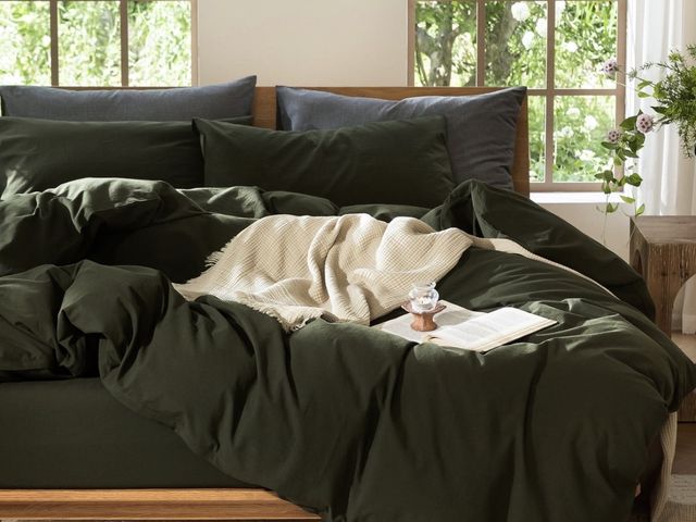 Lot 96-233176 - MooMee 100% Washed Cotton Duvet Cover Set Queen Size Linen Like Textured Breathable Lightweight 3-Pi...