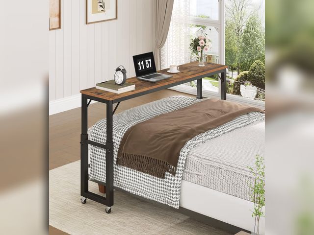 Lot 96-189902 - Overbed Table with Wheels, Queen Size Mobile Bed Desk with Adjustable Height, Rolling Table, Laptop ...