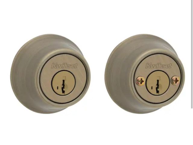 Lot 96-190851 - Kwikset 665 Antique Brass Double Cylinder Deadbolt featuring SmartKey Security and Microban Technolo...