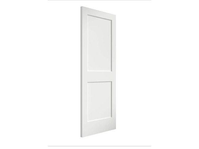 Lot 96-171861 - eightdoors 28 in. x 80 in. x 1-3/4 in. 2-Panel Shaker Solid Core White Primed Pine Wood MSRP $199.40...