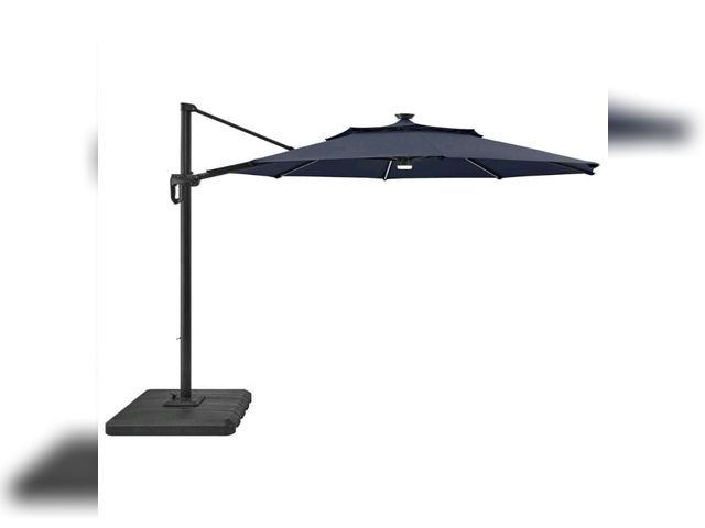 Lot 96-166820 - Hampton bay 11 Ft. Aluminum Cantilever Solar LED Offset Patio Umbrella In Midnight lightly used unte...