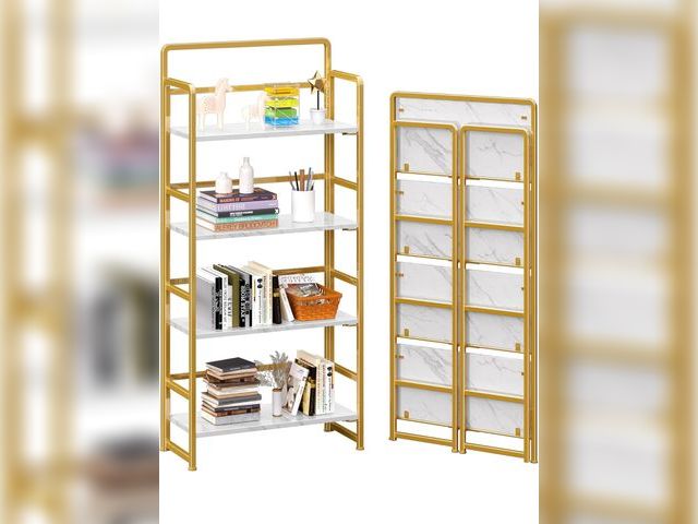 Lot 96-172648 - 4NM No Assembly Folding Bookshelf, 4-Shelf 54" H Collapsible Foldable Bookcase Storage for Small Spa...