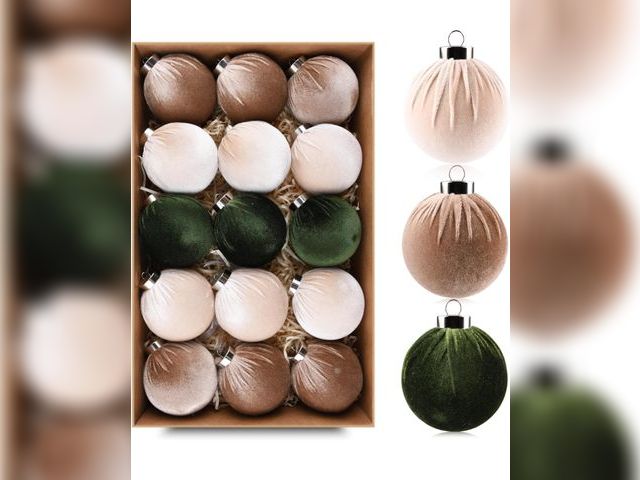 Lot 96-190786 - Christmas Tree Ornaments Velvet Balls - Pack of 15pcs Shatterproof Xmas Bulbs Decorations Set - Mult...