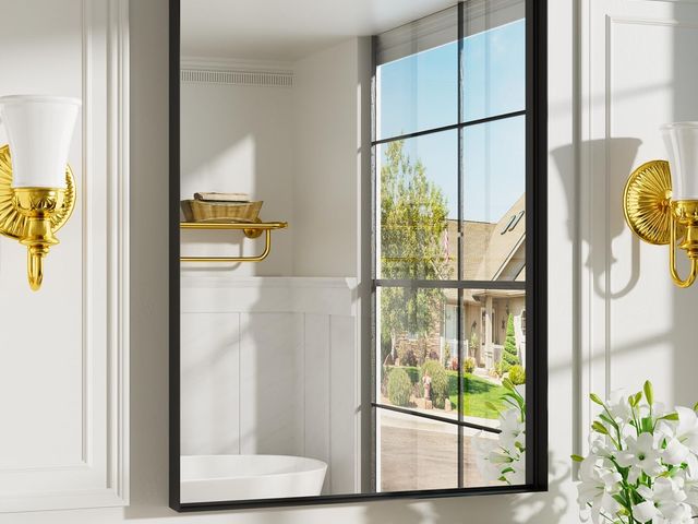 Lot 96-190637 - Black Vanity Wall Mirror, 22x 30 Inch Rectangular Bathroom Mirrors for Over Sink, Aluminum Metal Fra...