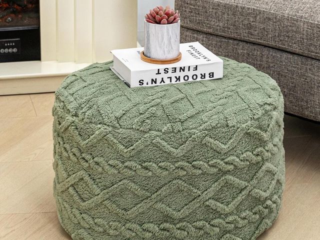 Lot 96-170551 - Round Pouf Ottoman Stuffed 20x12 Inches Floor Pouf Chair for Living Room Bedroom Modern Foam Pouf Ot...