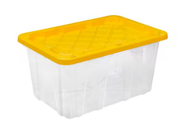Lot 96-179458 - HDX
27 Gal. Tough Storage Tote in Clear with Yellow Lid
New
