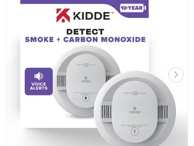 Lot 96-162344 - Kidde 10-Year Battery Powered Smoke and Carbon Monoxide Detector with Alarm LED Warning Lights and V...