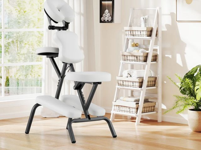 Lot 96-192583 - PU Leather Pad Travel Massage Chair with Thickened Sponge and Carrying Bag-White MSRP $216.99 New