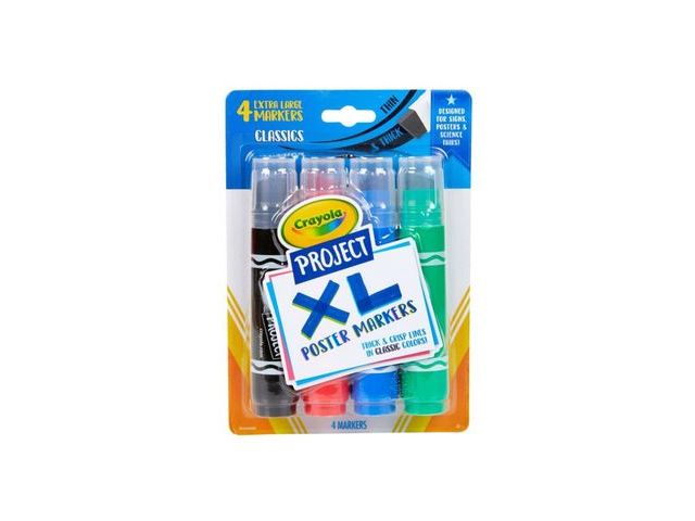 Lot 96-164732 - 4ct Crayola Project XL Poster Markers - Classic Colors: Bold Jumbo School Supplies for Kids, Thick P...