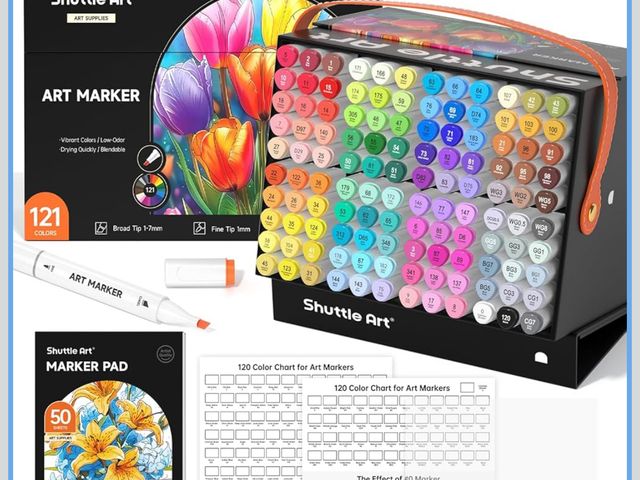 Lot 96-191152 - Shuttle Art 121 Colors Alcohol Markers, 120 Colors Dual Tip Art Marker Set Plus 1 Colorless Blender ...