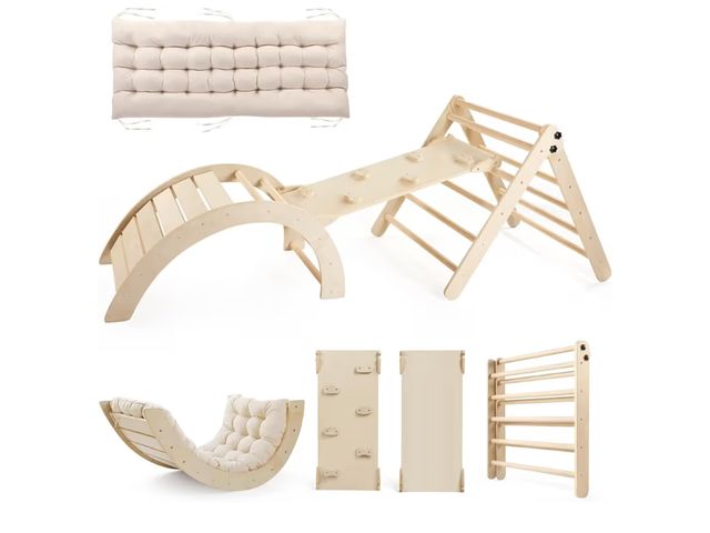 Lot 96-181009 - Yopnoyik Pikler Triangle Set with Cushion, 5 in 1 Toddler Climbing Toys Indoor, Wooden Color
Large, ...