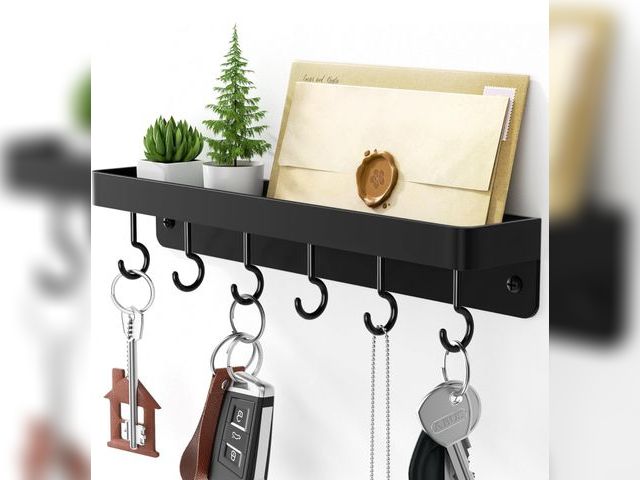 Lot 96-192096 - niffgaff Black Key Holder Wall Mount, Stainless Steel Self Adhesive Hooks Rack with Shelf, No Drill ...