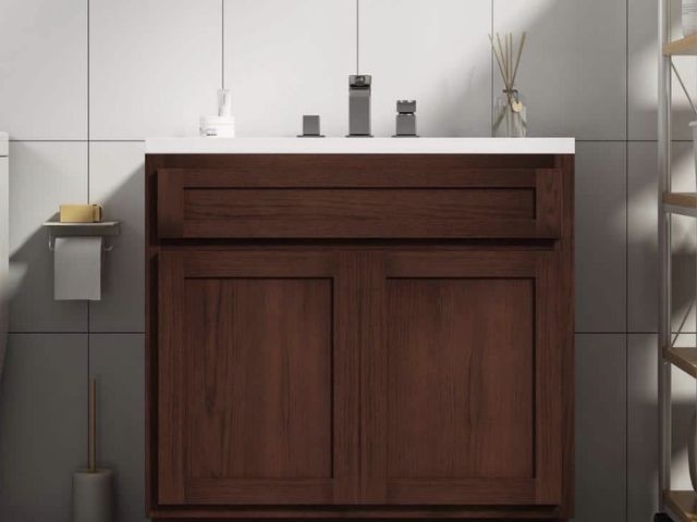 Lot 96-211116 - Vanity Art 33 in. W x 21 in. D x 32.5 in.
H 2-Doors Bath Vanity Cabinet Only in Brown (Unassembled) ...