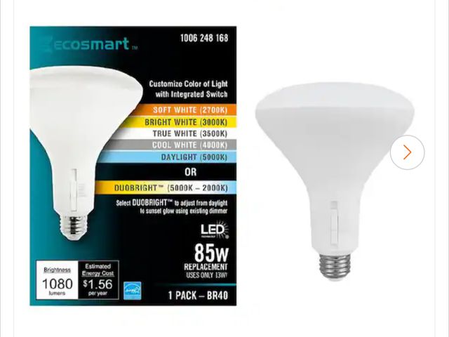 Lot 96-151512 - EcoSmart 
85-Watt Equivalent BR40 CEC Dimmable LED Flood Light Bulb with Selectable Color Temperatur...