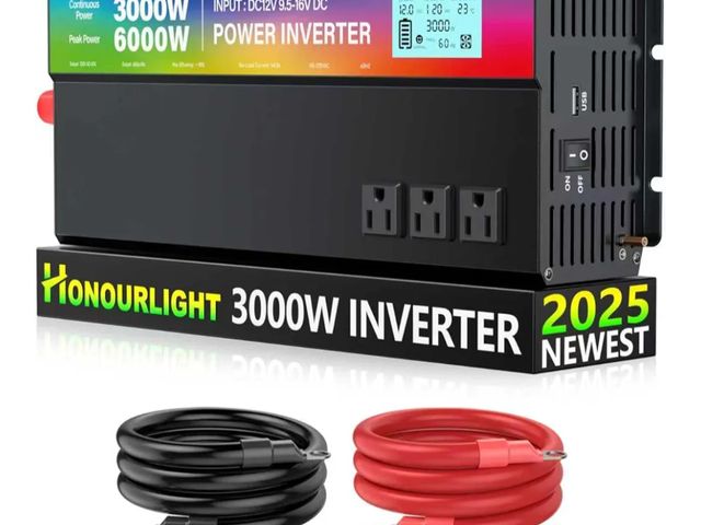 Lot 96-170164 - 3000 Watt Power Inverter, Car/Home 12V DC to 110V AC Converter,6000W Peak Power with LED Display, 3 ...