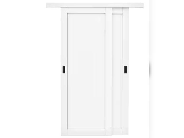 Lot 96-173923 - Home Decorators Collection
60 in. x 80 in. Paneled 3 Lite White primed Finished MDF Sliding Door wit...