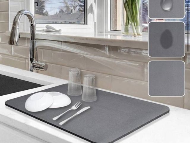 Lot 96-233124 - 12 in. x 19 in. Dish Drying Microfiber Mat w NonSlip Rubber Backing Super Absorbent Easy Clean for K...
