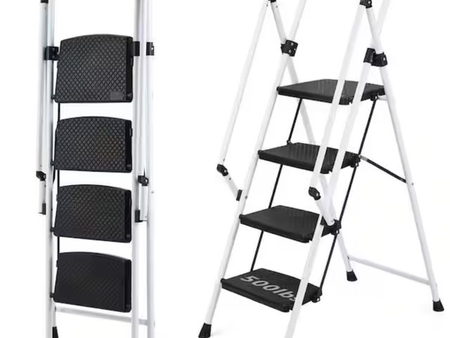Lot 96-221863 - Silverpark 4.5 ft. Carbon Steel Step Ladder (9 ft. Reach Height) with 330 lb. Load Capacity Type IA ...
