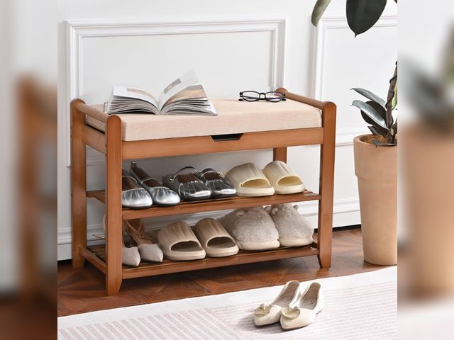 Lot 96-190286 - Shoe Rack Bench, Shoe Storage Bench with Cushion, 27.6in Entryway Bench with Lift Top Hidden Storage...