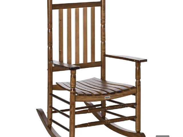 Lot 96-159395 - Outsunny Traditional Wooden High-Back Rocking Chair for Porch, Indoor/Outdoor, Brown MSRP