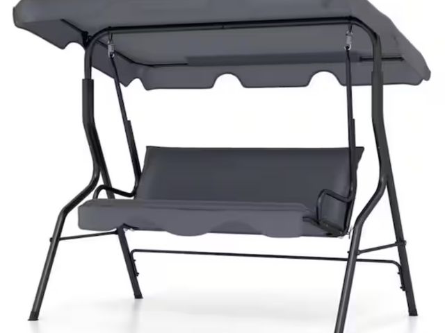 Lot 96-220380 - Kadehome 3-Person Steel Frame Outdoor Patio Swing with Canopy and Gray Cushions MSRP $205.73 New