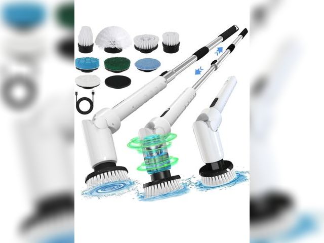 Lot 96-184247 - Electric Spin Scrubber - Cordless Cleaning Brush with Digital Display, 2 Speeds, 8 Brush Heads, IPX7...