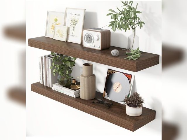 Lot 96-176737 - Heimlove 36 Inch Floating Shelves for Wall 8 Inch Deep Walnut Shelves Set of 2,Wall Mounted Rustic W...