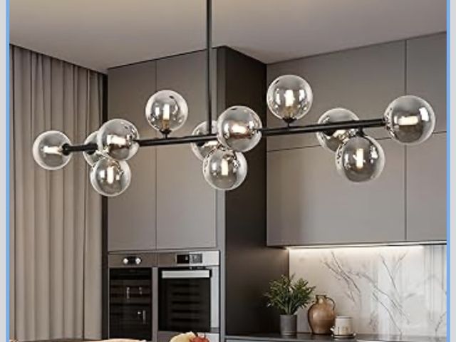 Lot 96-209610 - 50.6 in Linear Chandeliers for Dining Room Modern Sputnik Linear Chandelier, 12 Light Black Dining R...