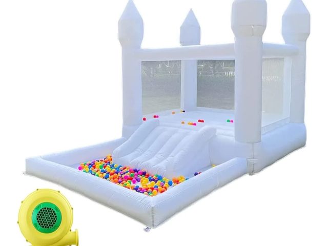 Lot 96-174918 - White Bounce House for Kids - 13x8x8FT Oxford White Bouncy House with Slide &amp; Ball Pit, Perfect ...