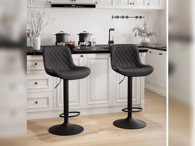 Lot 96-176437 - YOUTASTE Black Bar Stools Counter Height Bar Stool Set of 2 Adjustable Swivel Faux Leather Barstools...