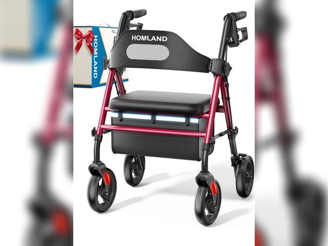 Lot 96-163998 - Foldable Rollator Walkers with Seat for Seniors, 8'' Big Wheels, 350 lb. Weight Capacity, Adjustable...