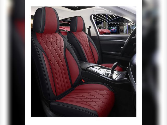 Lot 96-171930 - Red Rain Wine Red and Black Leather Car Seat Cover Breathable Universal Front and Rear Car Seat Cove...