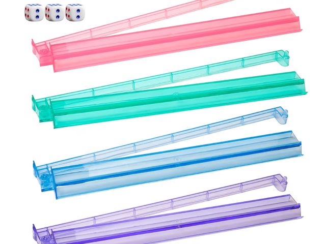 Lot 96-180260 - American Mahjong Racks with Pushers – 4 Multi-Color Acrylic Mahjong Tile Holders with 6 Dice, All-in...