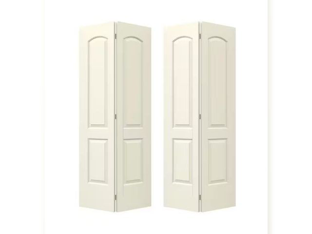 Lot 96-171881 - JELD-WEN 72 in. x 80 in. Caiman 2 Panel Vanilla Paint Hollow Core Molded Composite Closet Bi-Fold Do...