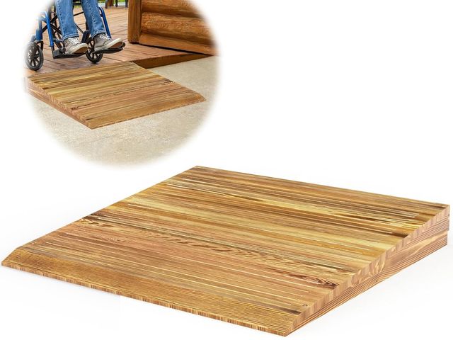 Lot 96-178192 - Wooden Threshold Ramp for Home Steps, 6" Rise Doorway Ramp with Non-Slip Grooves, Door Ramp for Whee...
