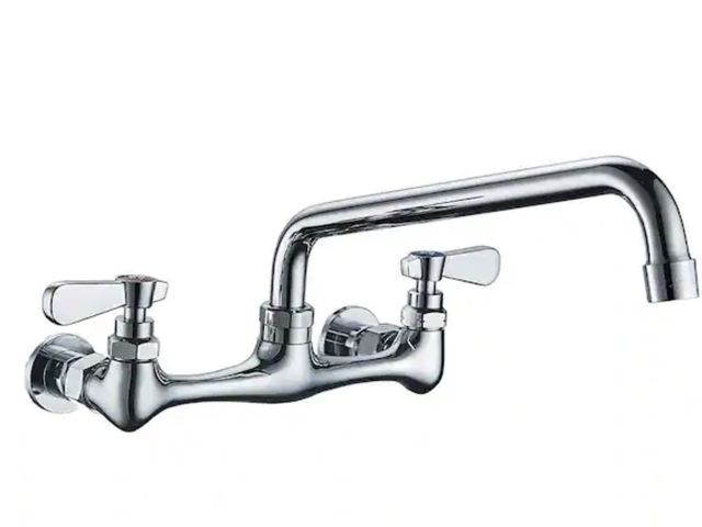 Lot 96-221878 - BWE 2-Handle Wall Mount Kitchen Faucet With 8 Inch Swivel Spout 8" Center In Polished Chrome New