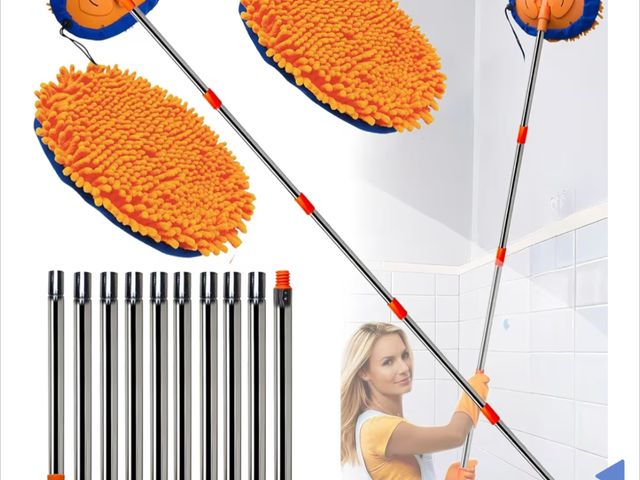 Lot 96-201331 - 20+ Feet High Reach Wall Cleaner Mop with 3-12 Ft Long Handle, Baseboard Cleaner Too Duster with Squ...