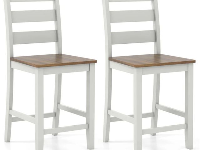 Lot 96-211540 - Set of 2 Counter Height Bar Stools Wooden Kitchen Island Chairs with Inclined Backrest and Footrest ...