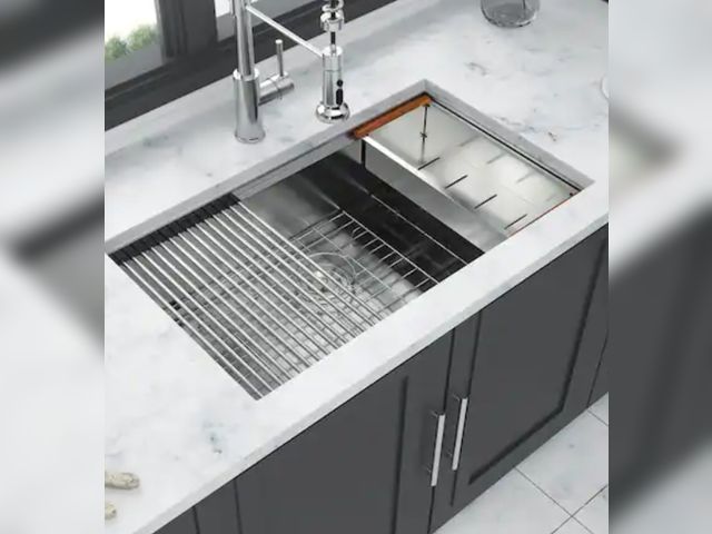 Lot 96-171828 - Timussi
30 in. Undermount Single Bowl 16 Gauge Brushed Nickel Stainless Steel Kitchen Sink with Work...